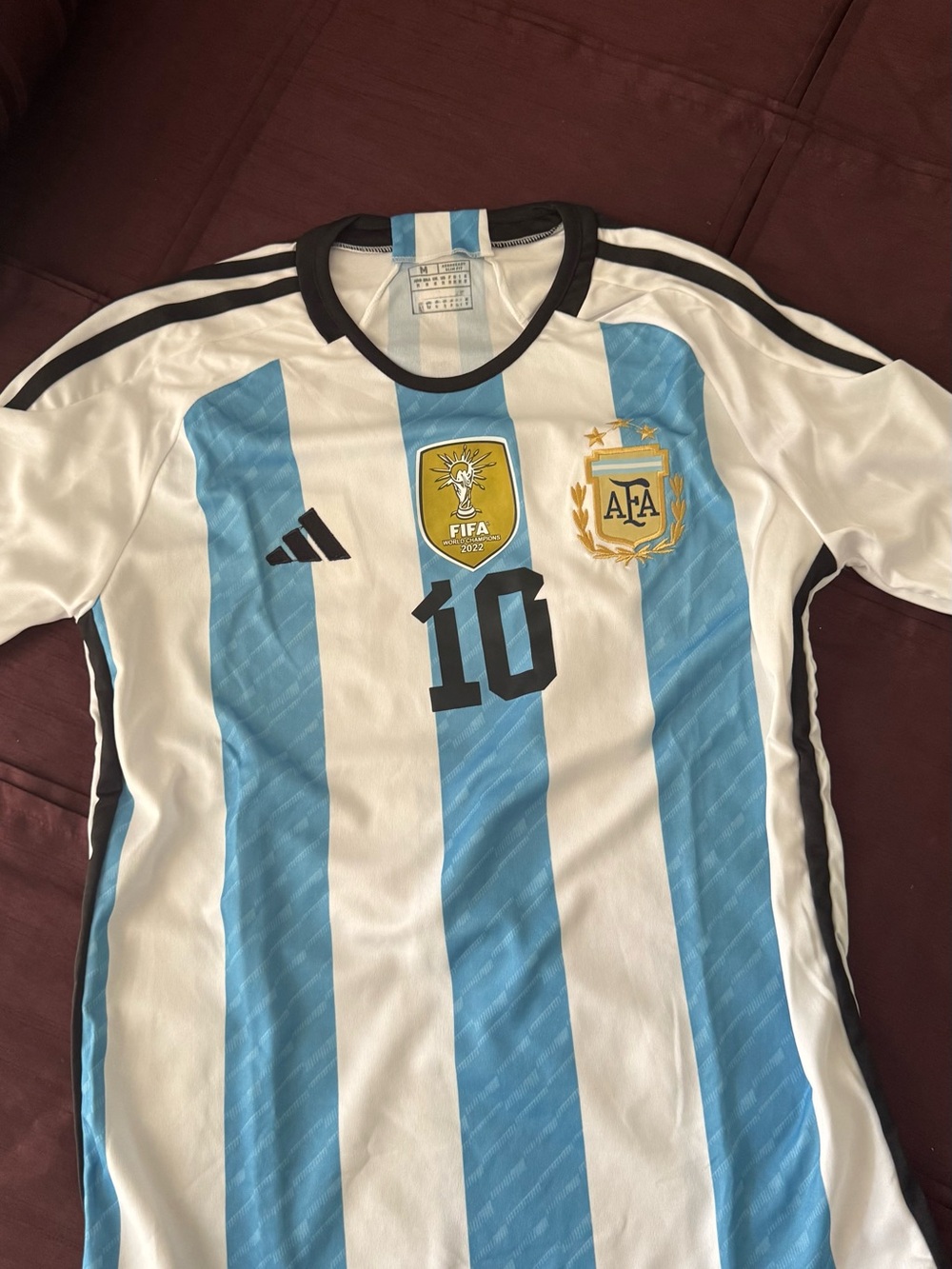 Argentina Soccer Jersey in Light Blue, White & Black REPLICA